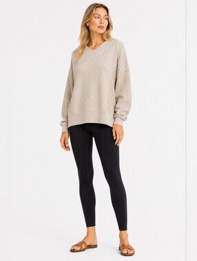 Aerie Size S V-Neck Relaxed Sweatshirt in Light Taupe Loungewear